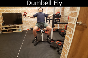 Dumbbell fly at home gym in Japan